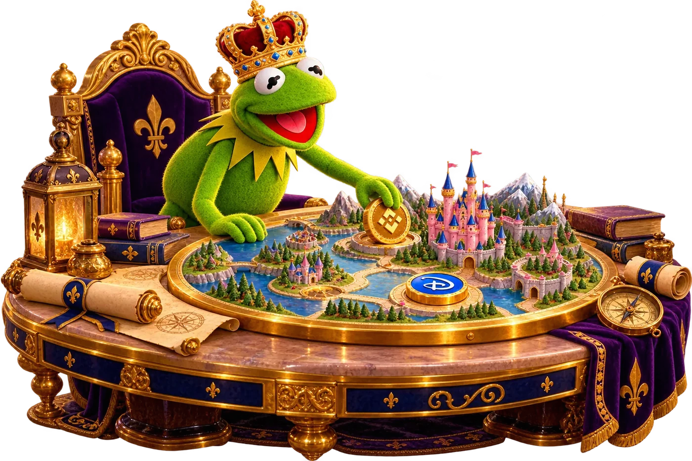 King Kermit at the map table, placing a coin on the kingdom